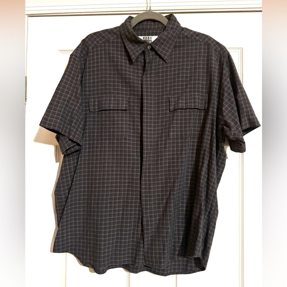 City Streets Gray Checkered Casual Button Down Shirt